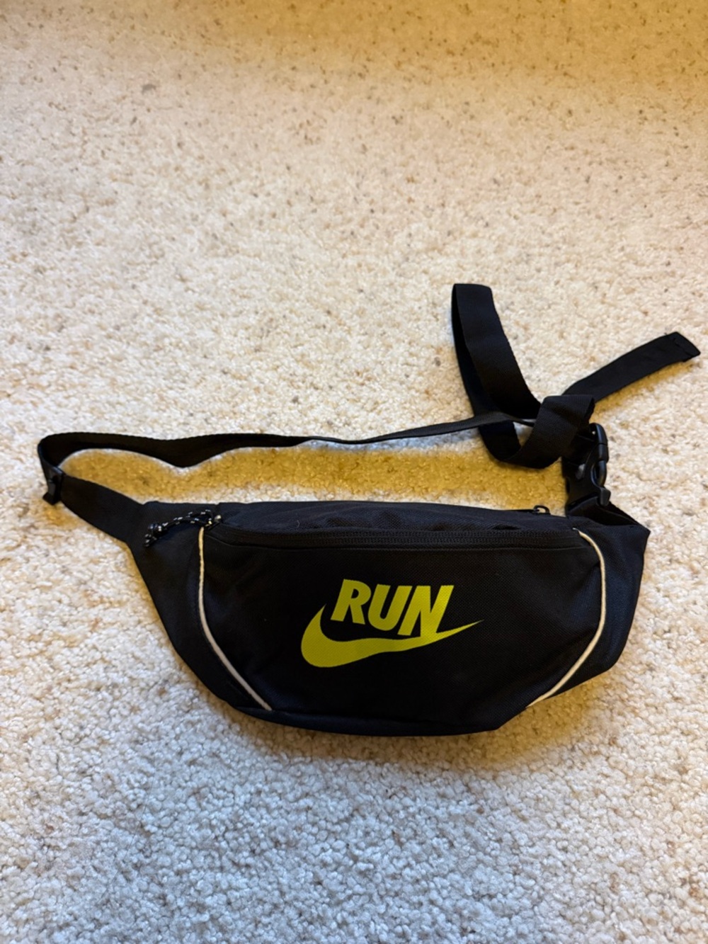 Nike Black Waist Pack with Neon Yellow 'RUN' Logo